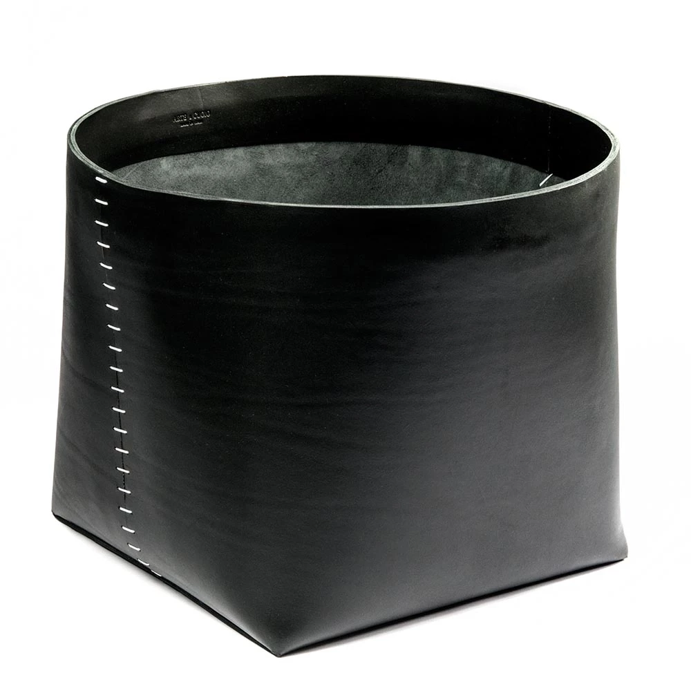 Papierkorb Leder Schwarz