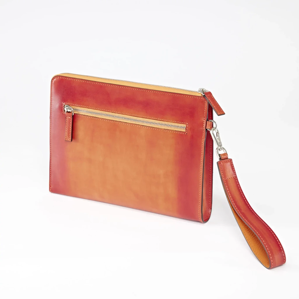 Pouch mit Reißverschluss Leder Orange