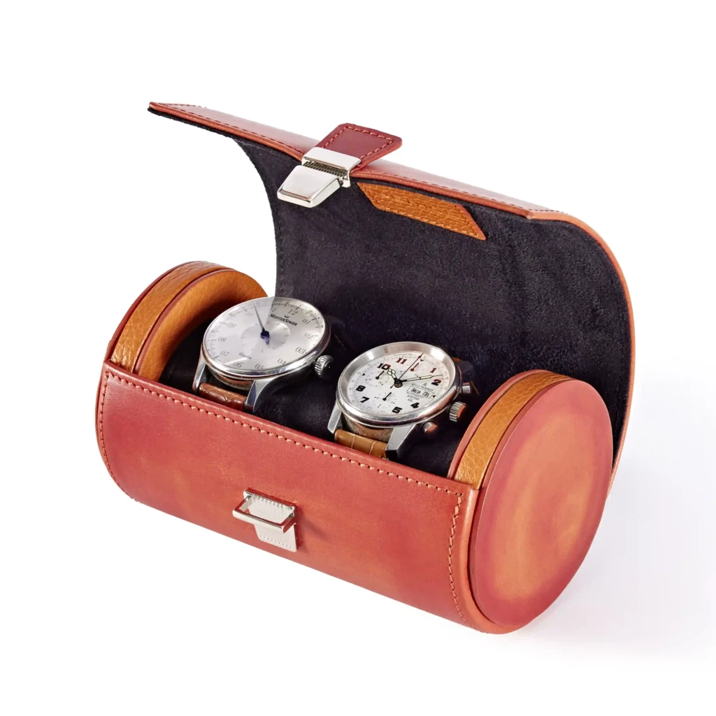Uhrenrolle für 2 Uhren Leder Orange