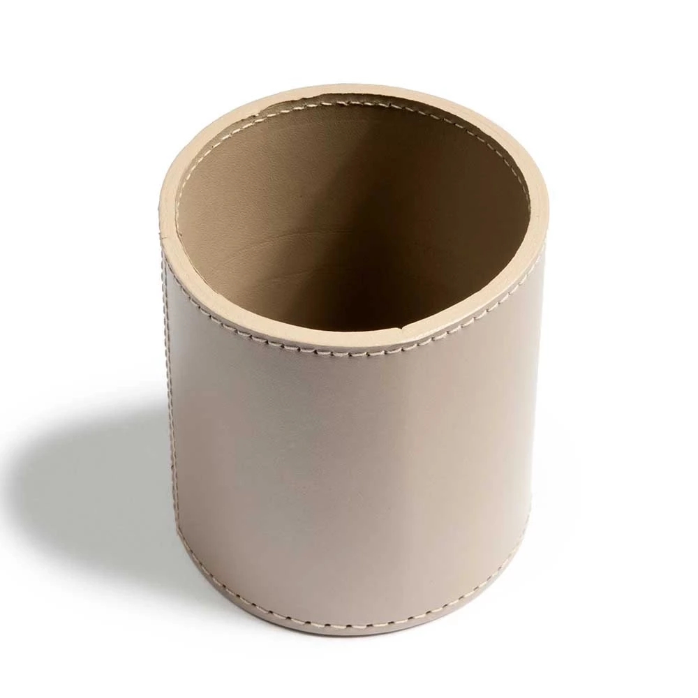 Stiftebecher Rund Leder Taupe