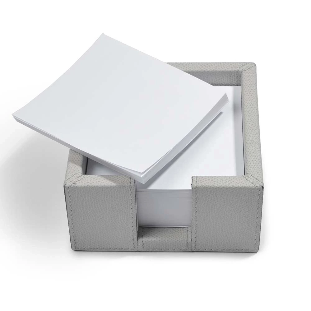 Notizzettelbox Quadratisch Leder Hellgrau
