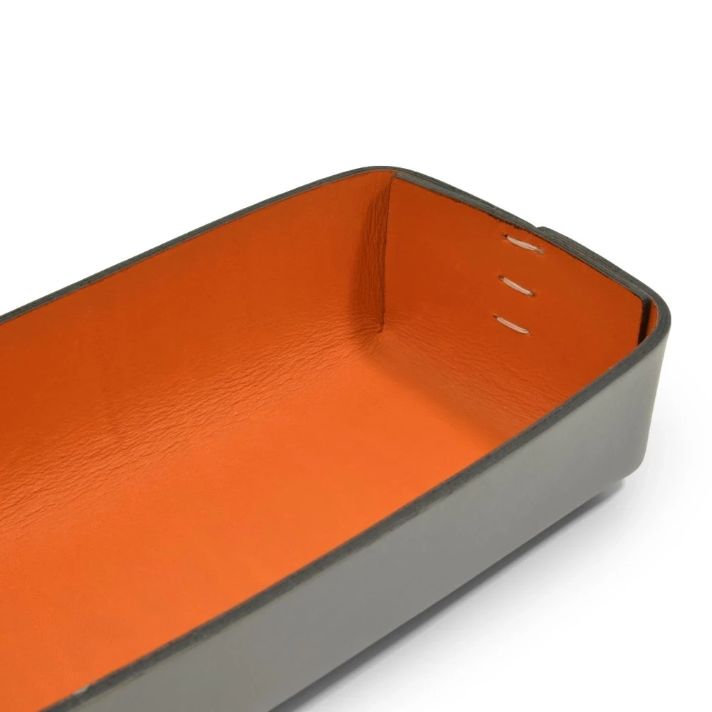 Stiftablage Stitch Schmal Leder  Grau/Orange