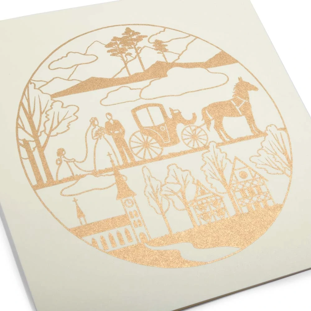 Grußkarte Die Hochzeitskutsche Gold/Ivory