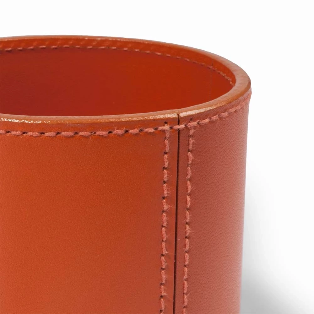 Stiftebecher Rund Leder Orange