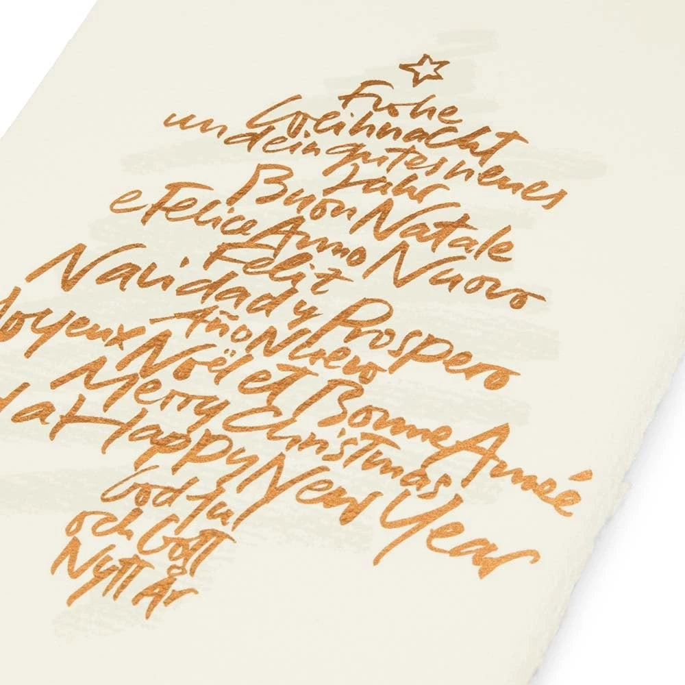Weihnachtskarte Schreibbaum Weiß/Gold Büttenpapier