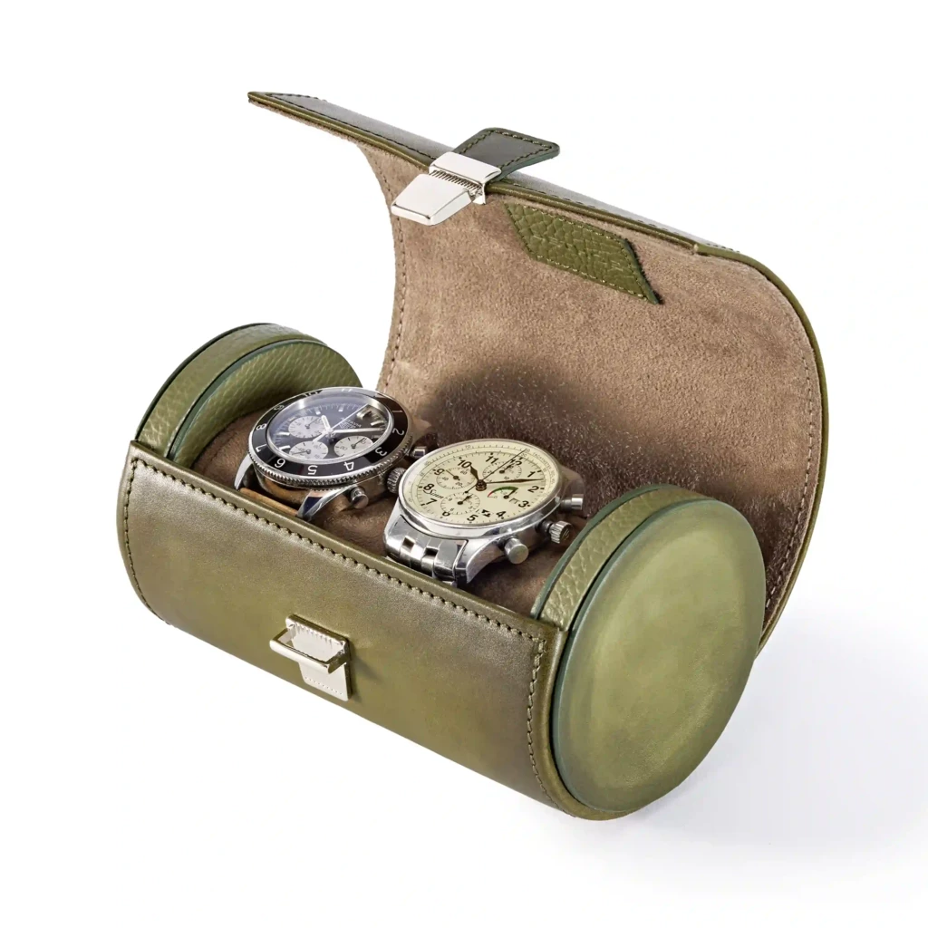 Uhrenrolle für 2 Uhren Leder Olive