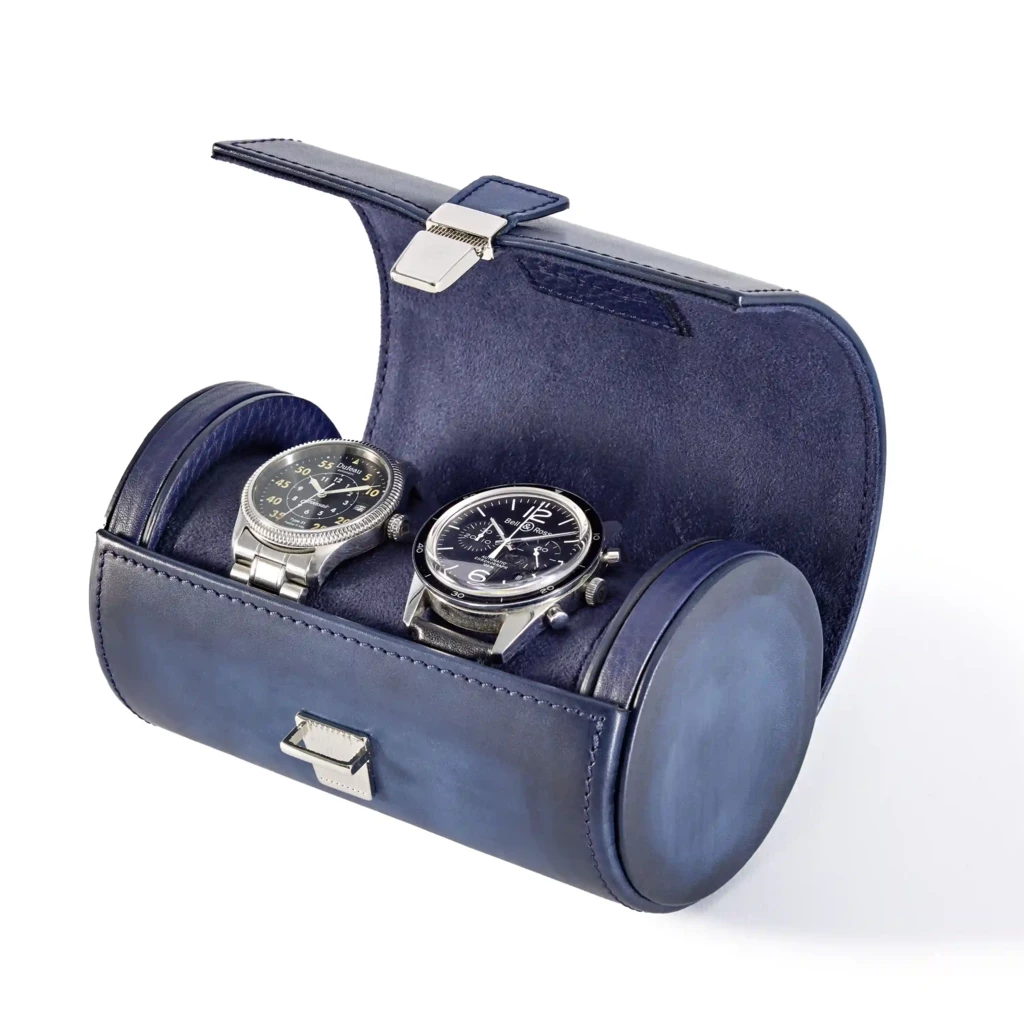 Uhrenrolle für 2 Uhren Leder Blau