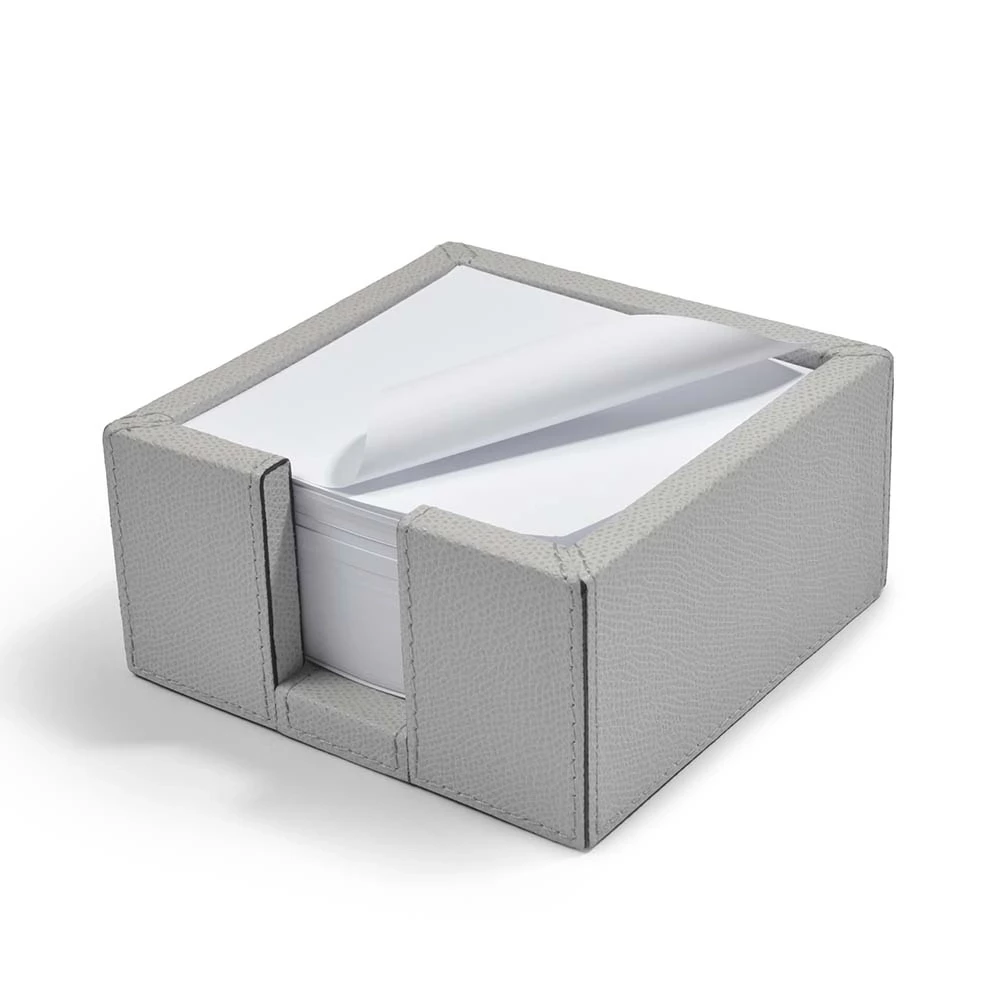 Notizzettelbox Quadratisch Leder Hellgrau