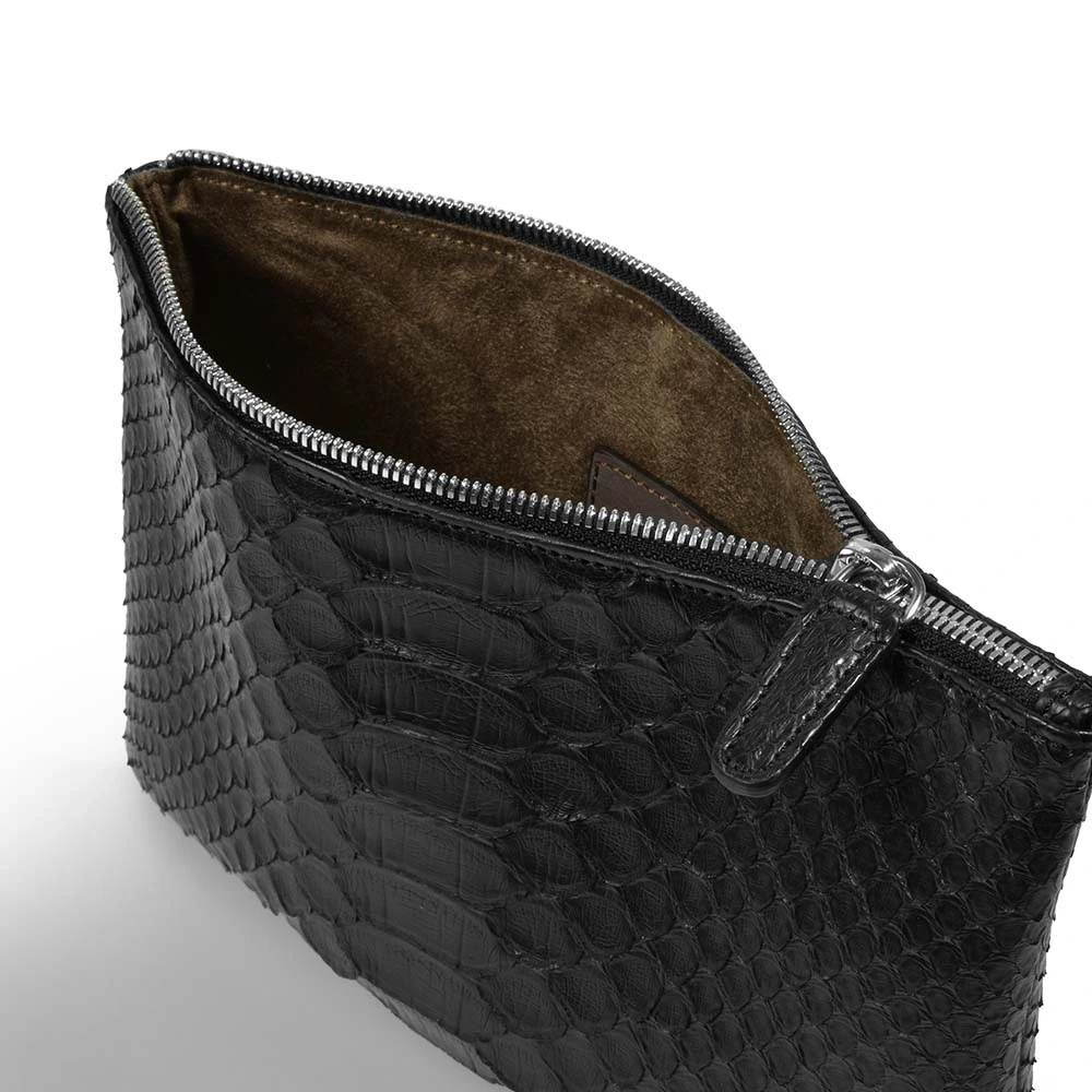 Pouch Klein mit Reißverschluss Python Leder Schwarz