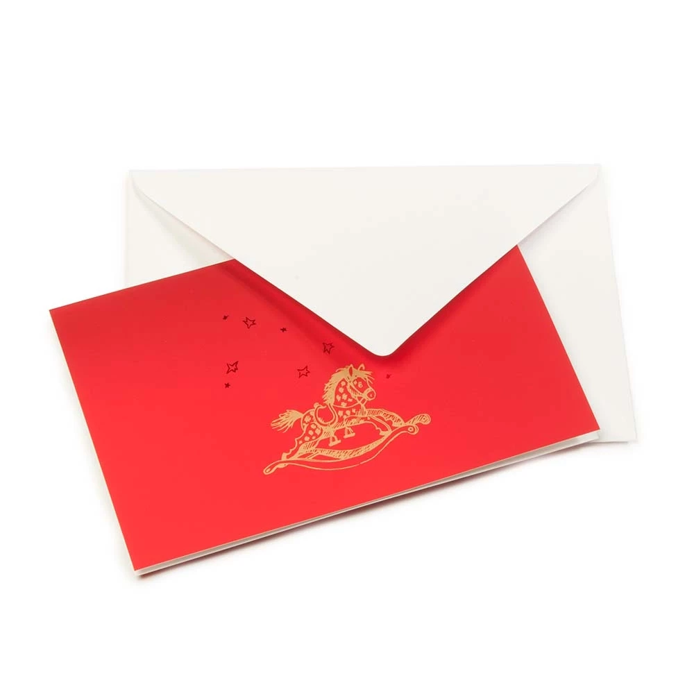 Weihnachtskarte Schaukelpferd Pure Samt Rot
