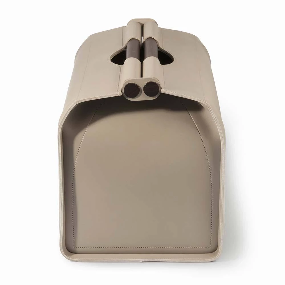 Kaminholzkorb Palisandergriff Leder Taupe