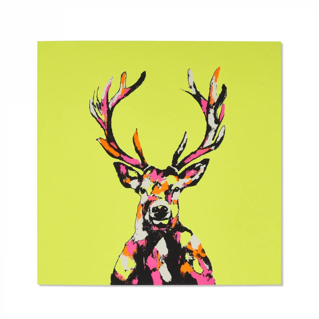 Grußkarte Hirsch Neon Gelb