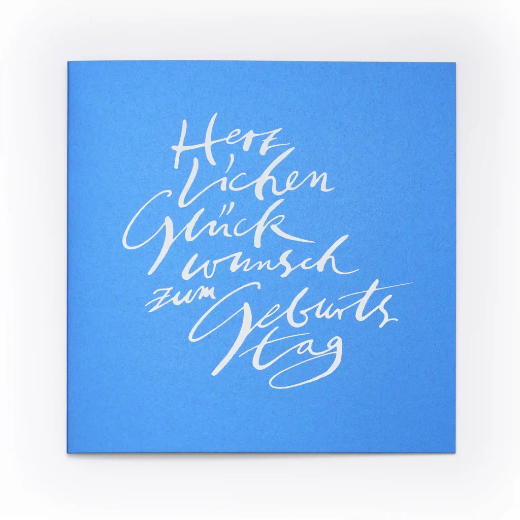 Grußkarte Geburtstag Kalligrafie Metallic Blau