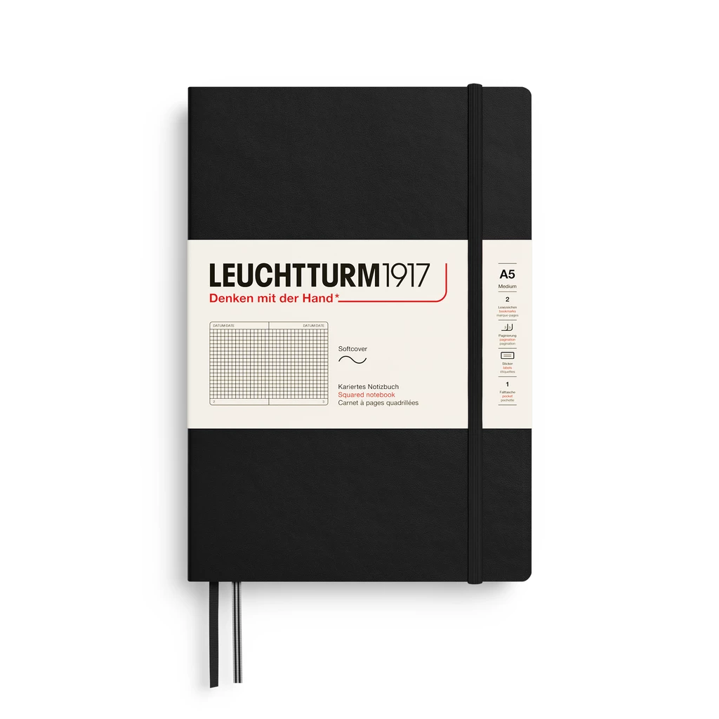 LT1917 Notizbuch Medium A5, Soft, kariert, Schwarz