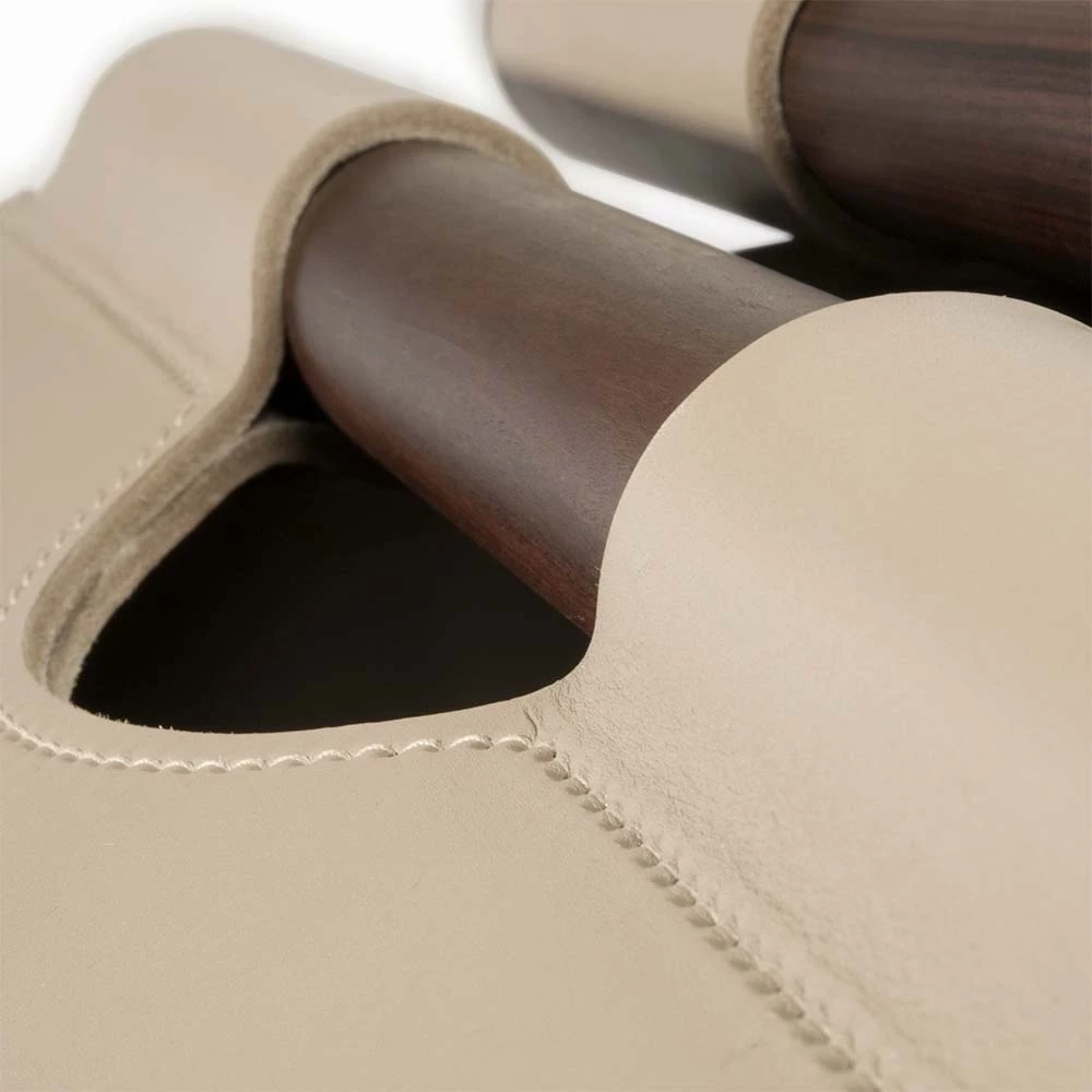 Kaminholzkorb Palisandergriff Leder Taupe