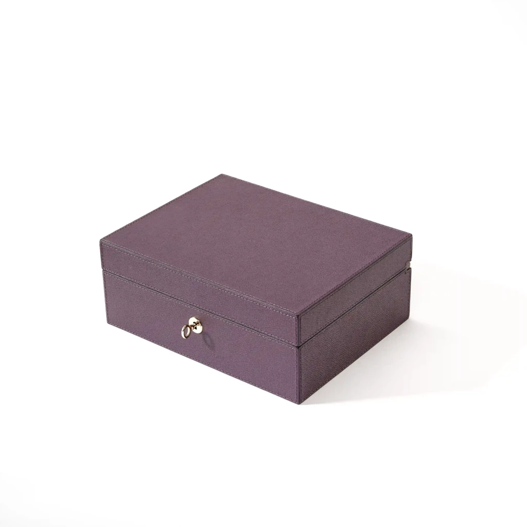 Schmuckbox Walnussholz Leder Violett