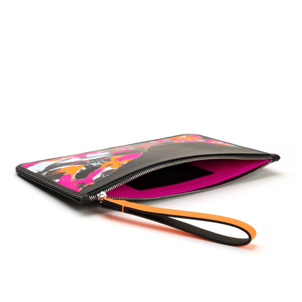 Leder Clutch mit Reißverschluss Schwarz