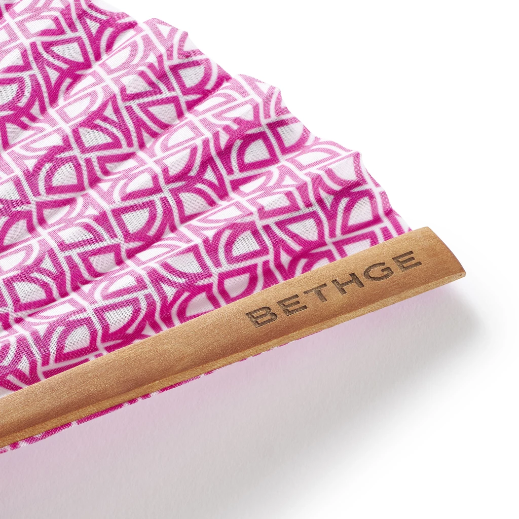 Handfächer Baumwolle und Birnbaumholz Weiß/Pink