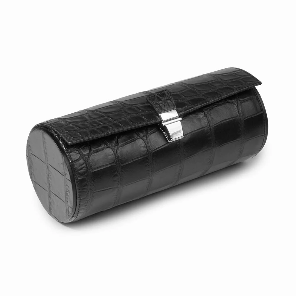 Uhrenrolle 3 Uhren Alligatoroptik Leder Schwarz