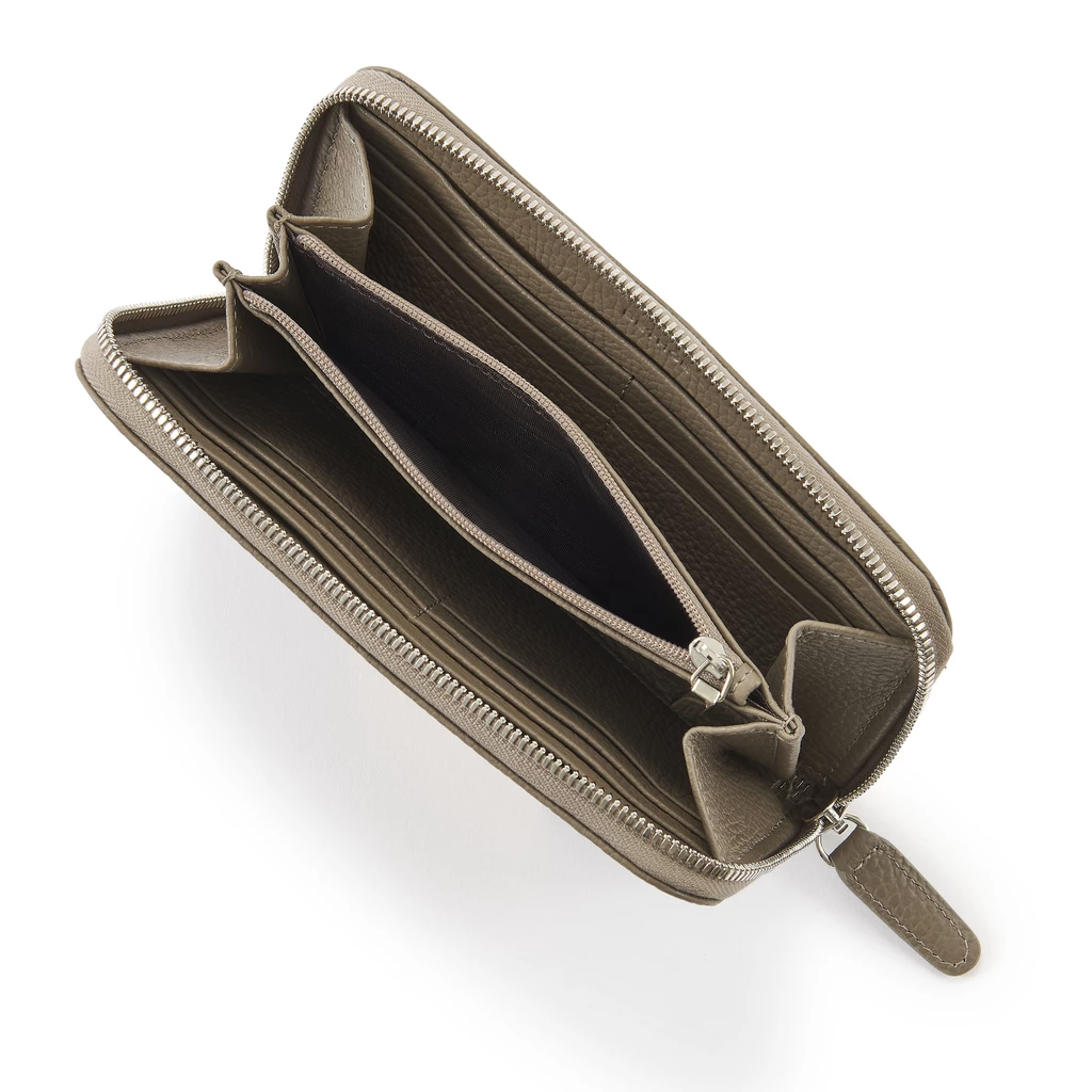 Portemonnaie Groß mit Zip Adri Leder Taupe