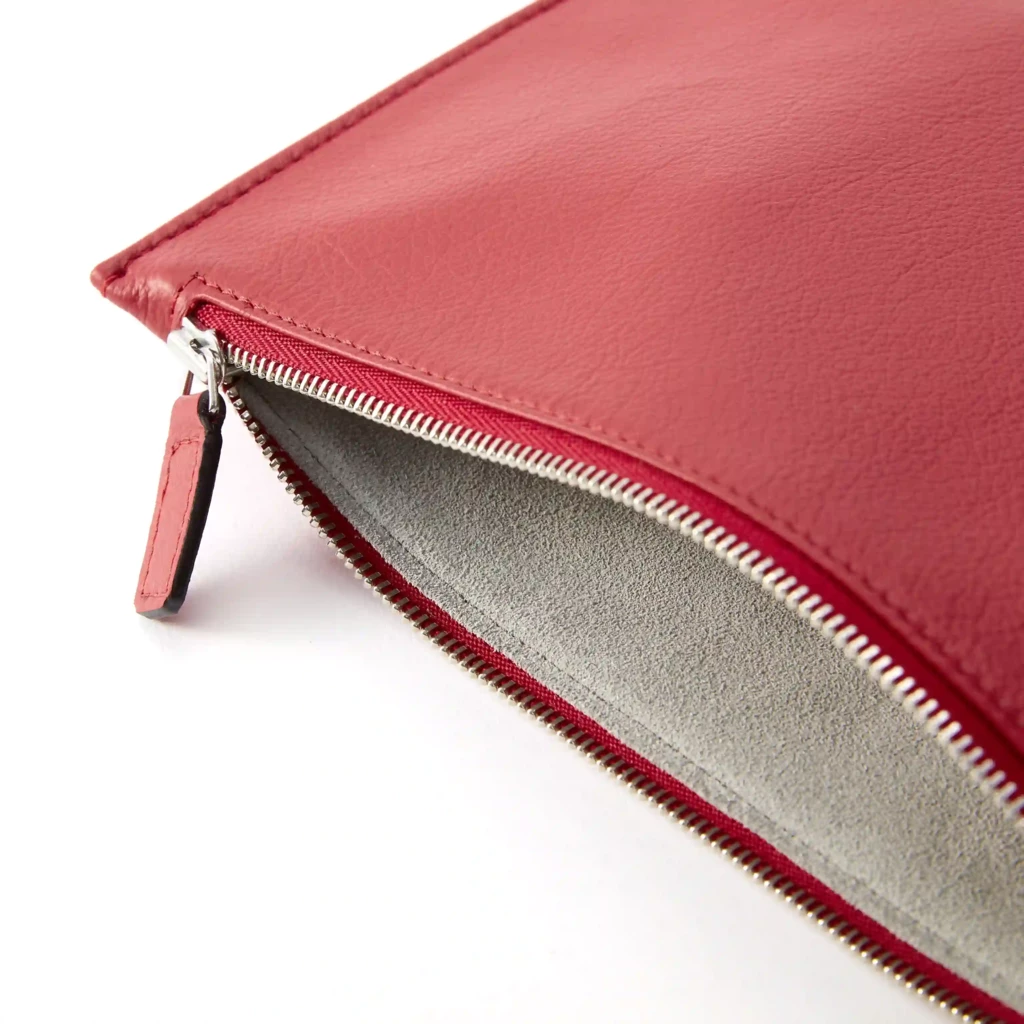 Pouch mit Reißverschluss Leder Rot