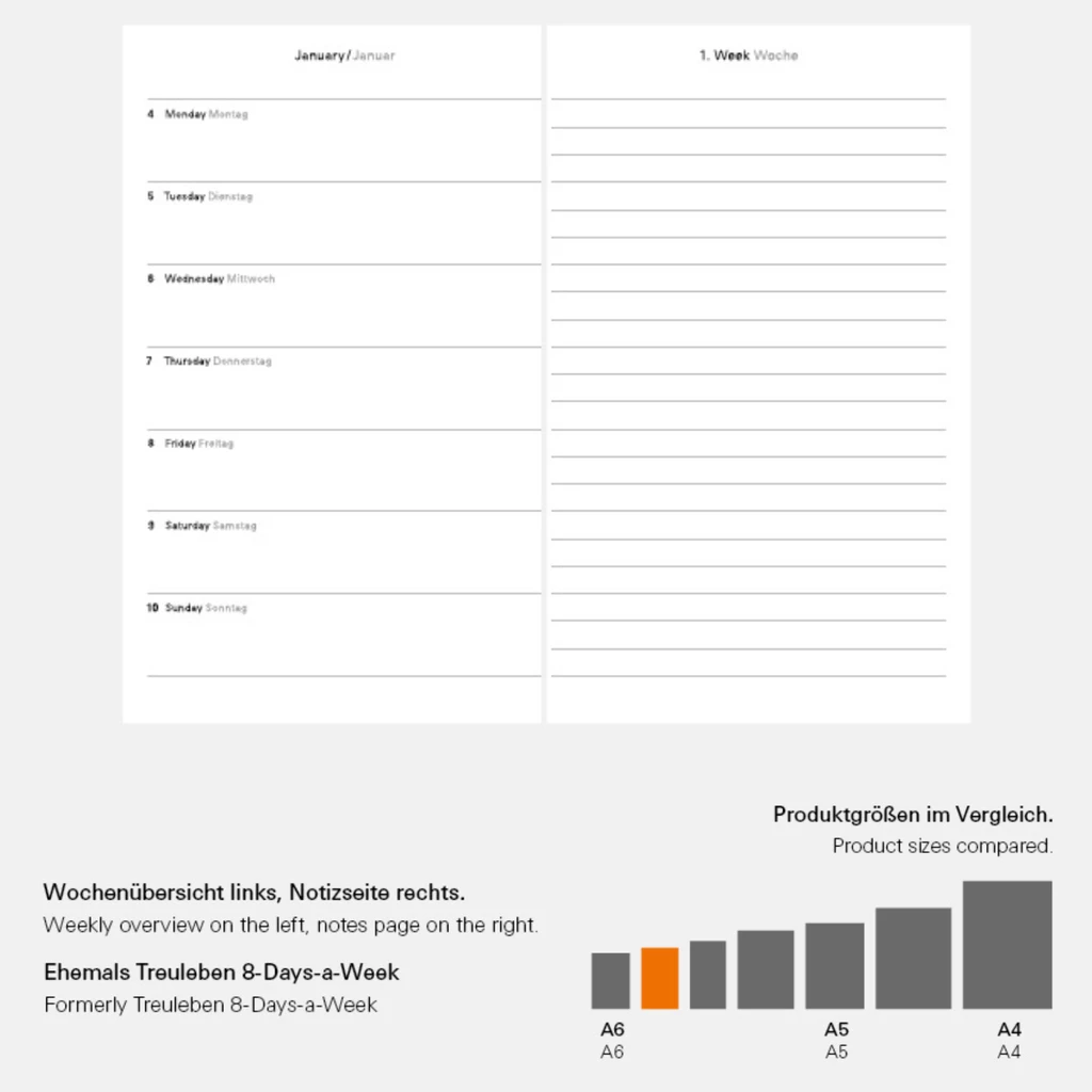 Wochenkalender 8-Days-a-Week 2027 1 Woche 2 Seiten Wild Black