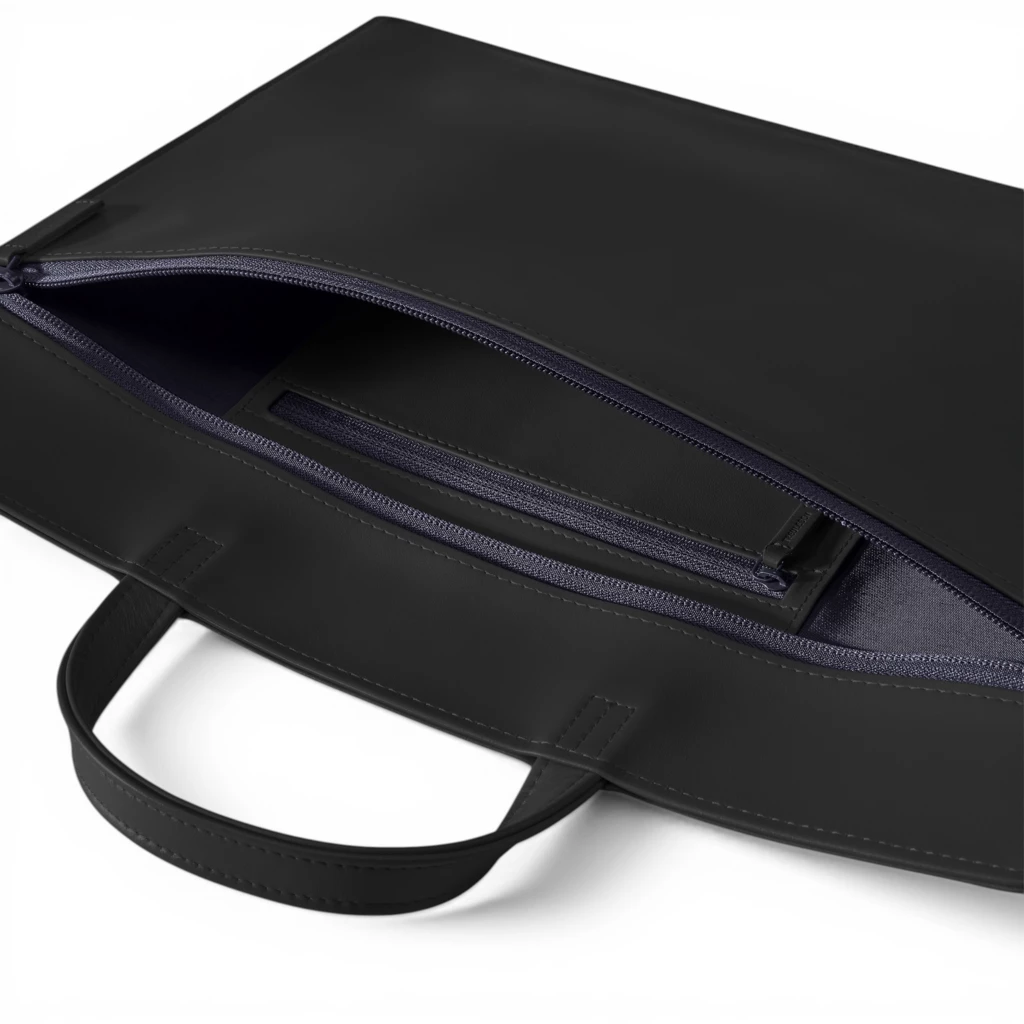 Treuleben Schultertasche schmal Leder Schwarz