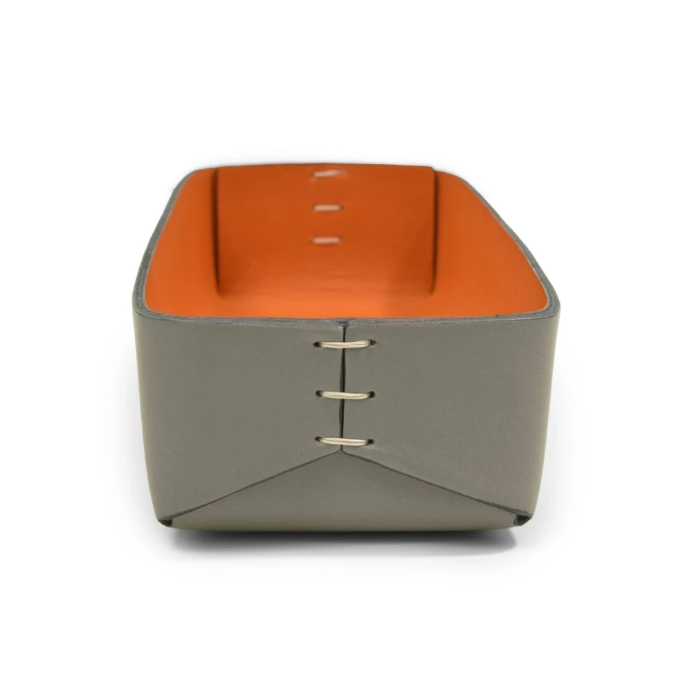Stiftablage Stitch Schmal Leder  Grau/Orange