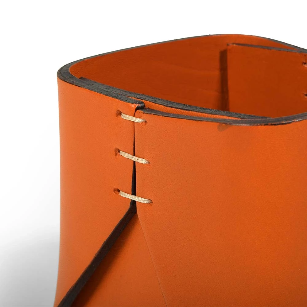 Stiftebecher Quadratisch Leder Orange