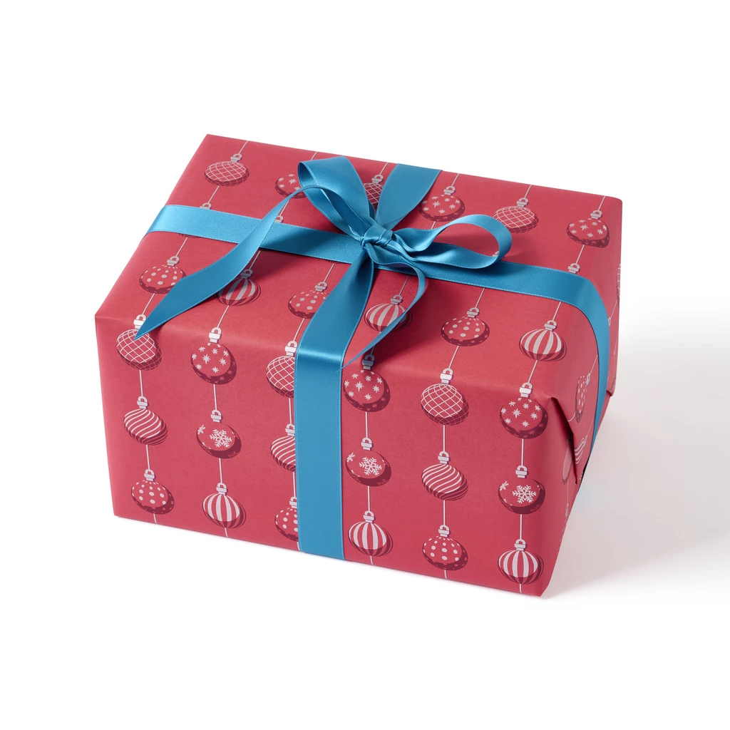 Geschenkpapier Weihnachtskugeln Silber/Rot 50 x 70 cm, 3 Bg.