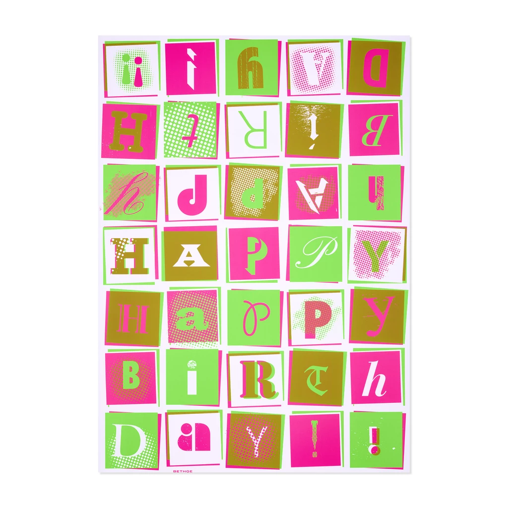 Geschenkpapier „Happy Birthday" Pop Art  3er-Set Neon