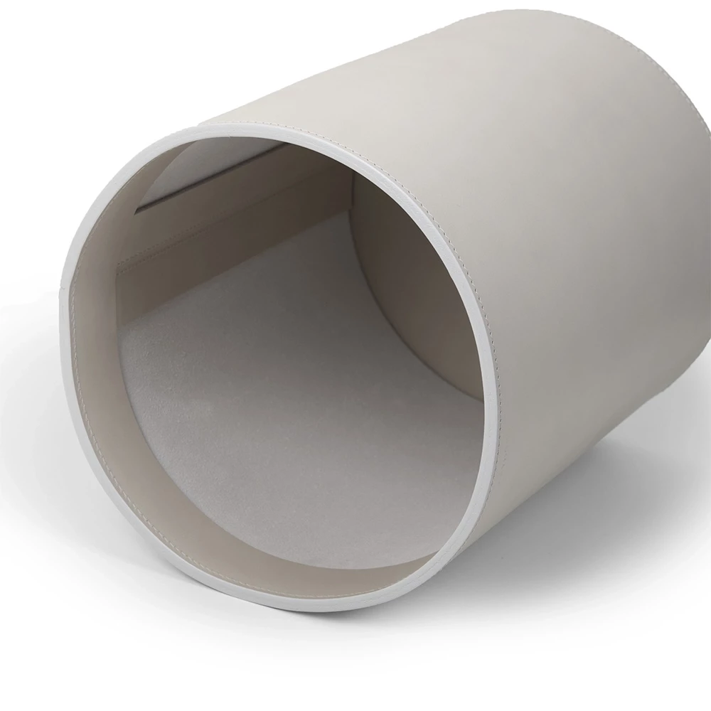 Papierkorb Rund Leder Hellgrau