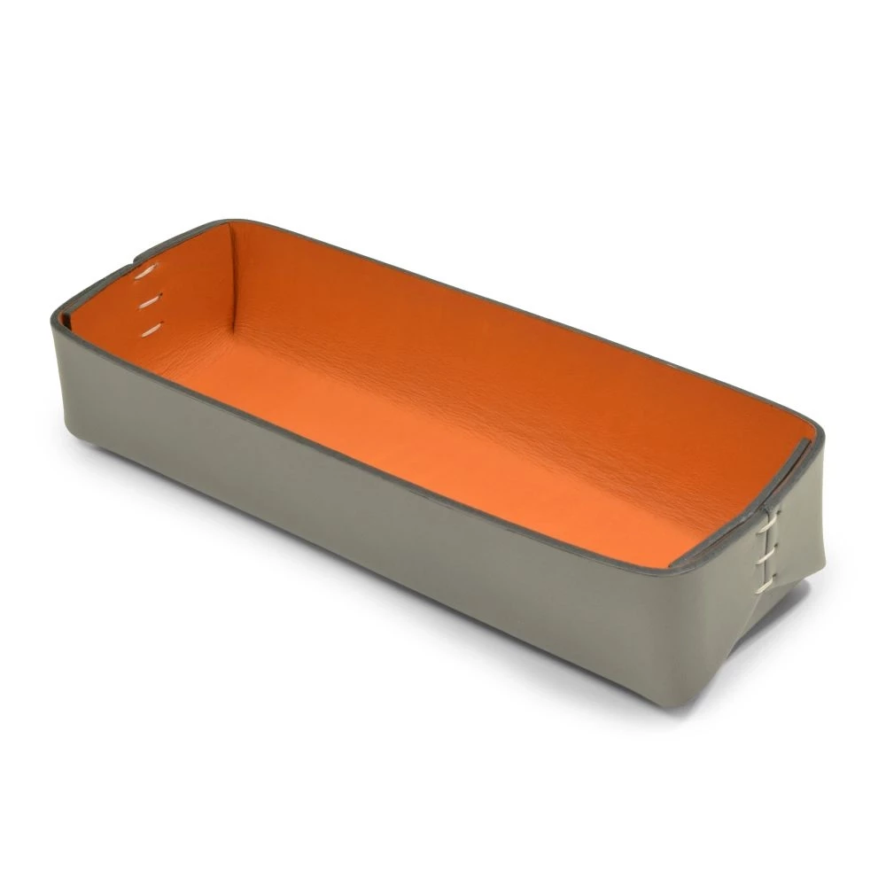 Leder Stiftablage Stitch Schmal Schwarz/Orange