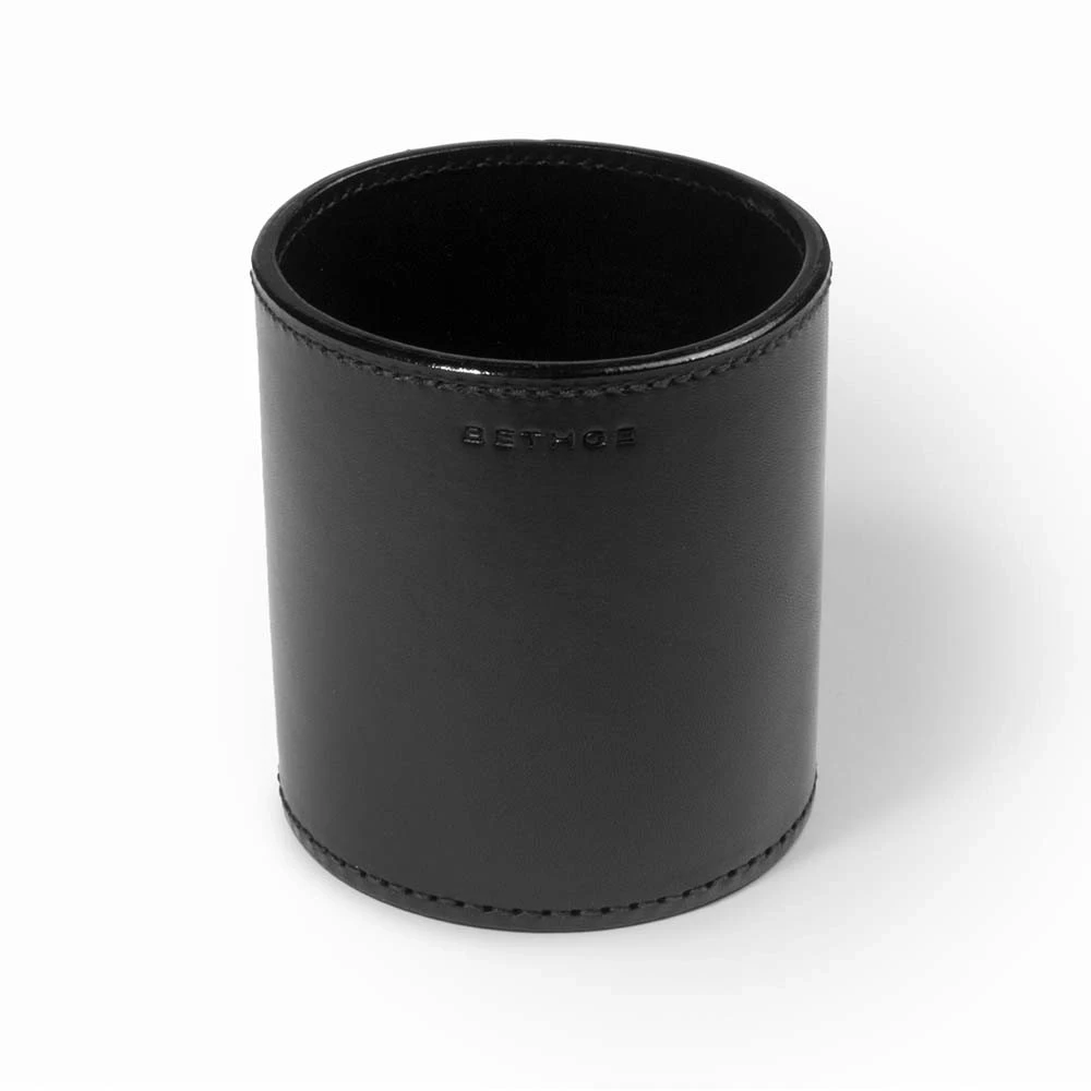Stiftebecher Rund Leder Schwarz