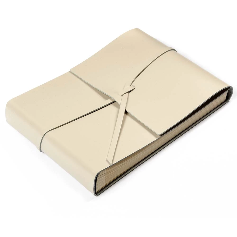 Fotoalbum mit Band 25 Blatt Leder Creme