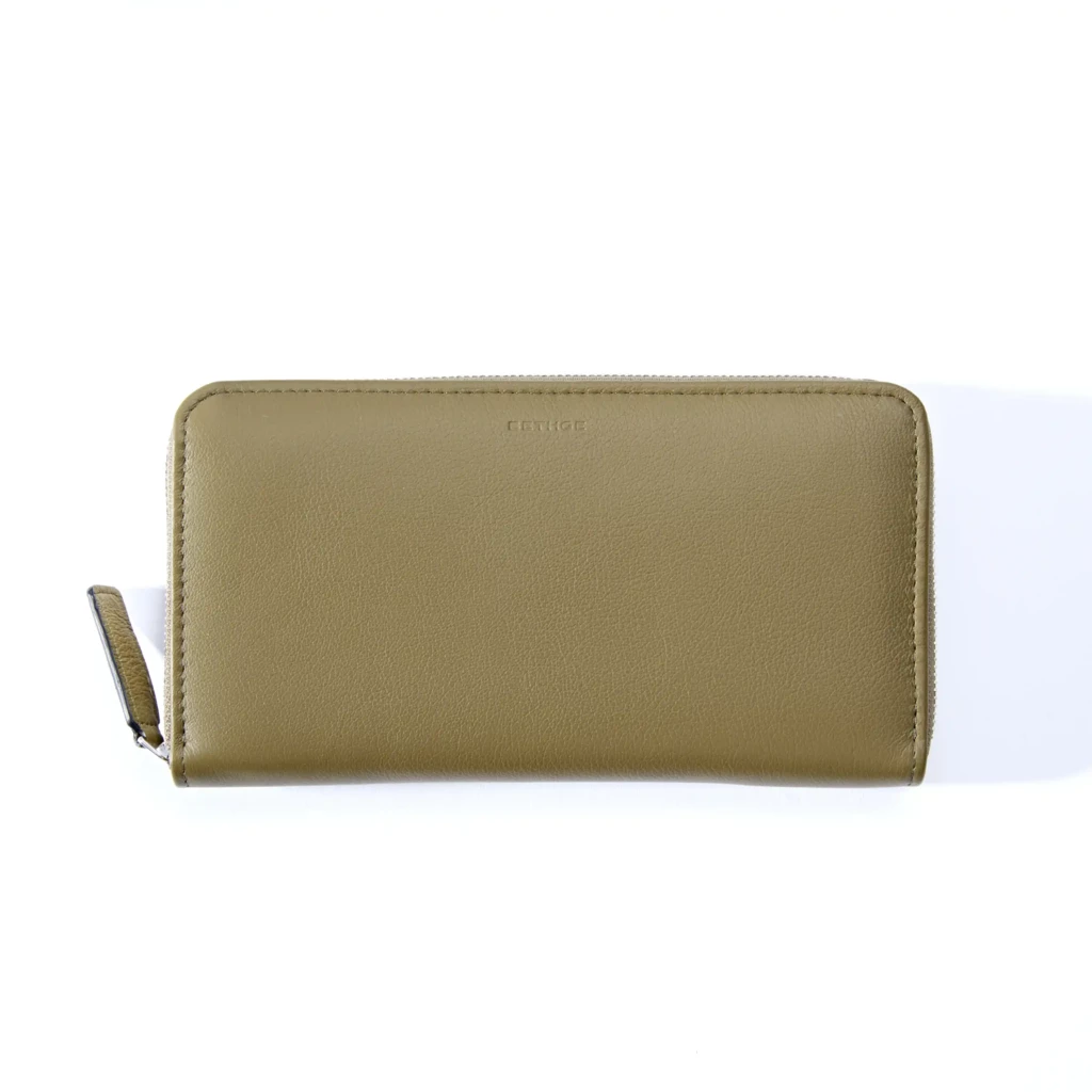 Portemonnaie mit Zip Leder Olive