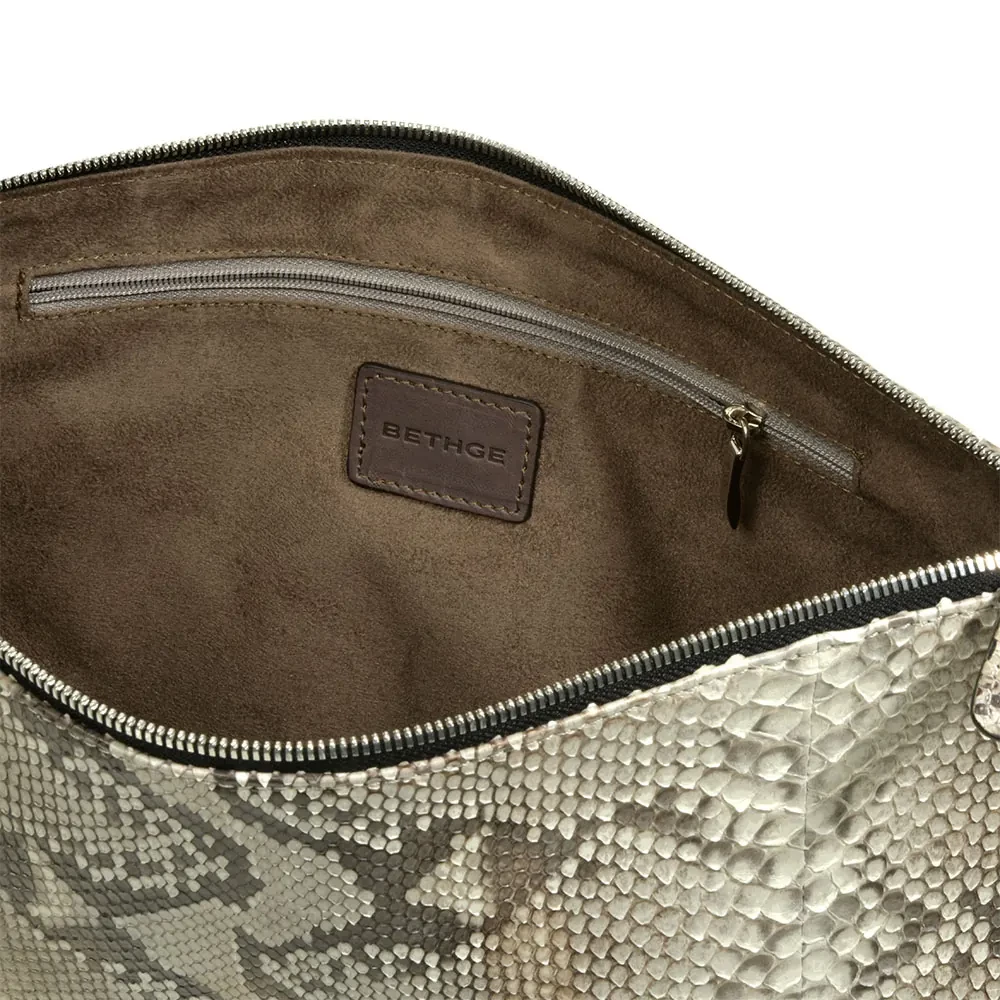 Pouch Groß mit Reißverschluss Python Leder Schwarz-Weiß