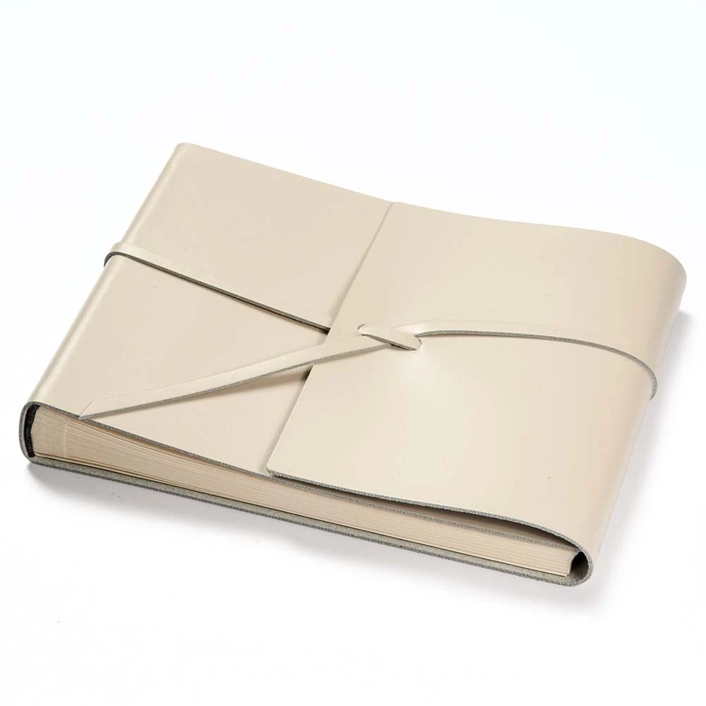 Fotoalbum mit Band 25 Blatt Leder Creme