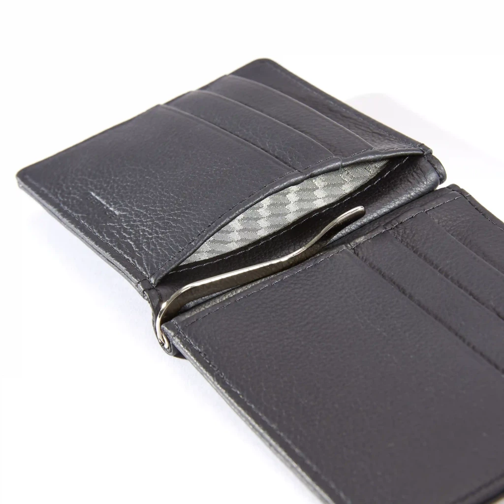 Kartenetui mit Geldclip Leder Schwarz
