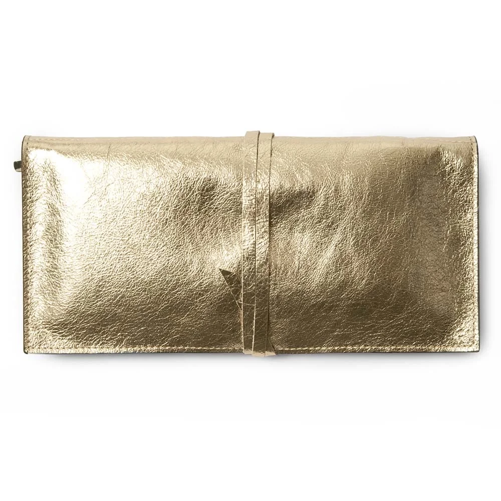 Pochette mit Band Leder Gold