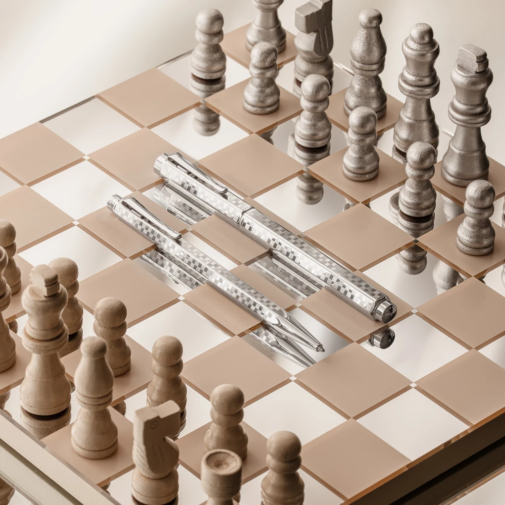 Caran d'Ache - Ecridor Damier - Füllfederhalter - Feder M - Platin