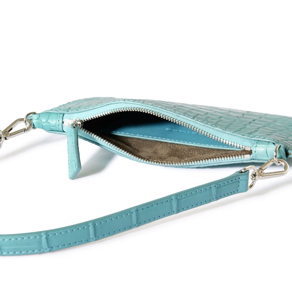 Leder Clutch Alligatoroptik Aqua
