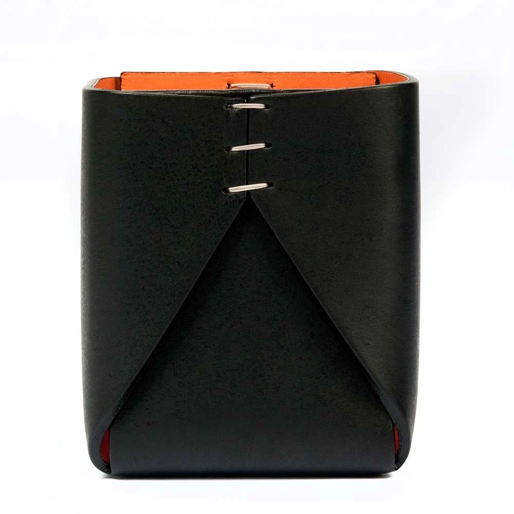 Stiftebecher Quadratisch Leder Schwarz/Orange