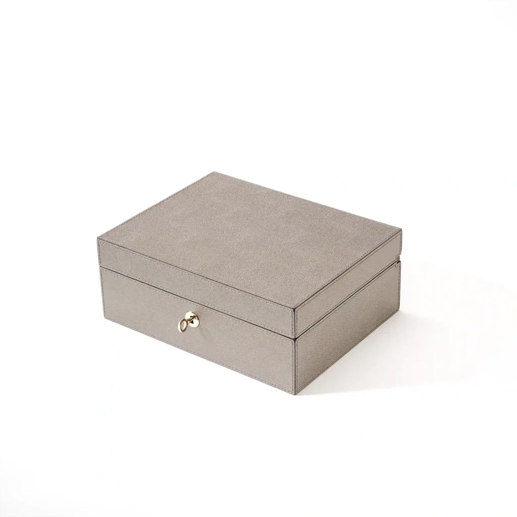 Schmuckbox Walnussholz Leder Titan