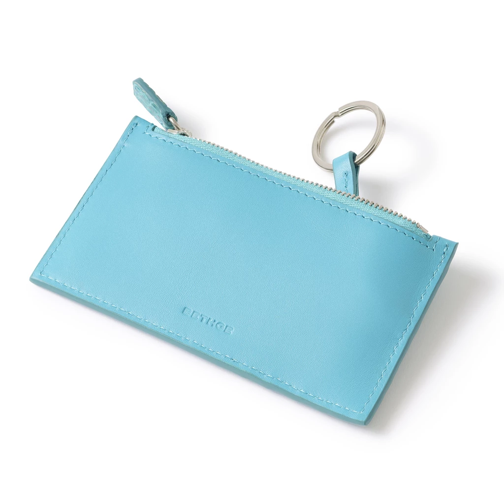 Leder Kartenetui mit Schlüsselring Aqua