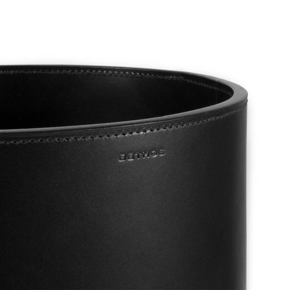 Papierkorb Rund Leder Schwarz