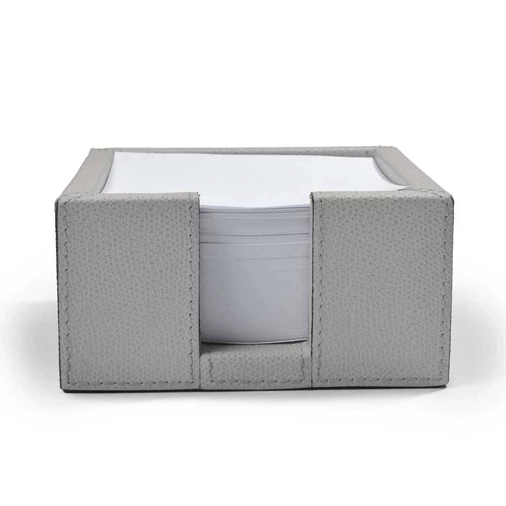 Notizzettelbox Quadratisch Leder Hellgrau