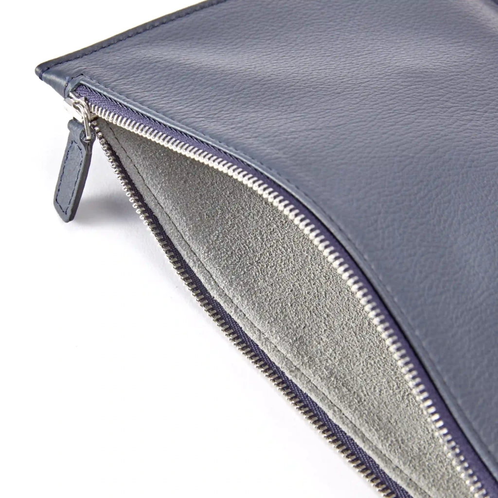 Pouch mit Reißverschluss Leder Blau