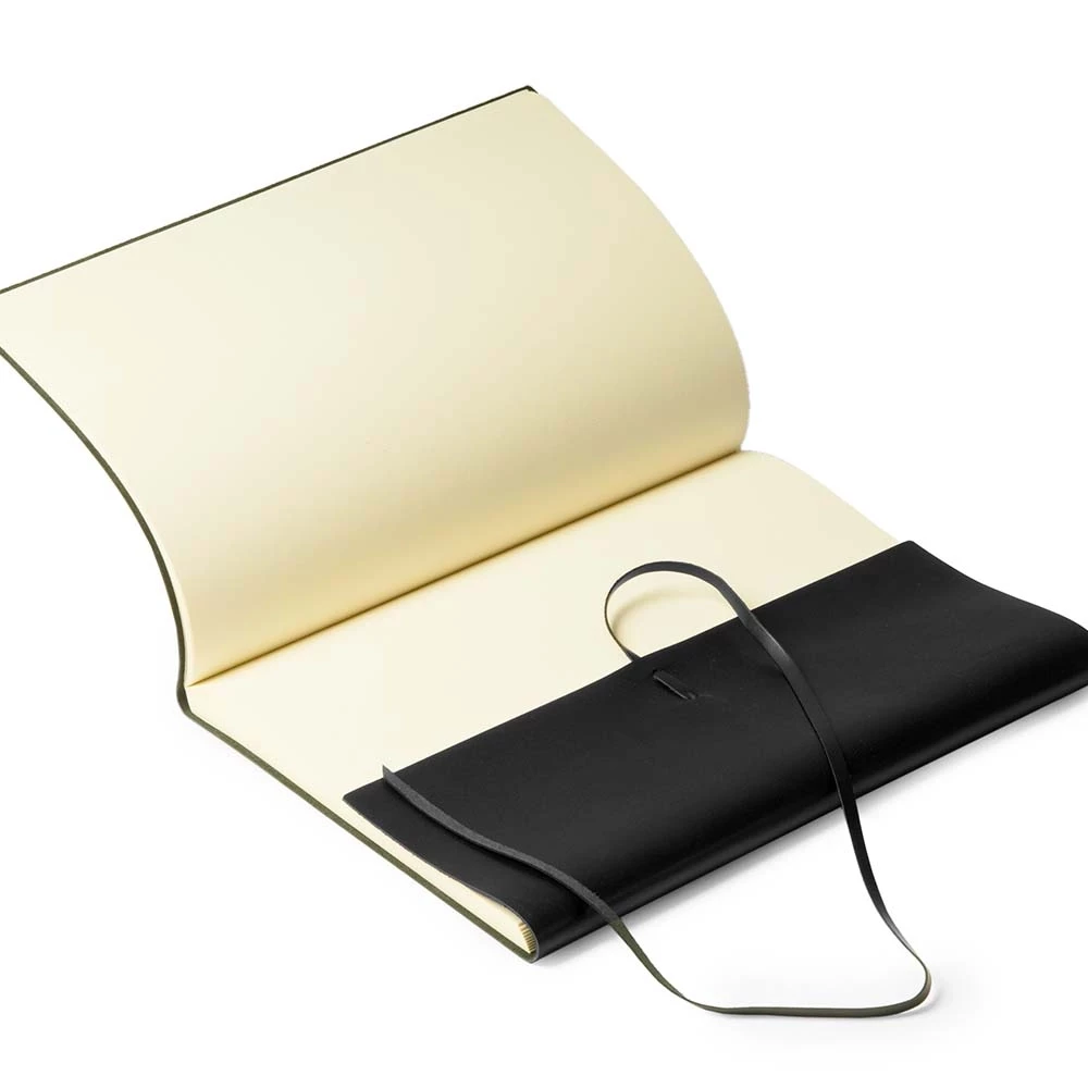 Notizbuch A4 mit Band Leder Schwarz