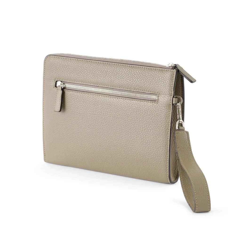 Pouch mit Reißverschluss Adri Leder Taupe